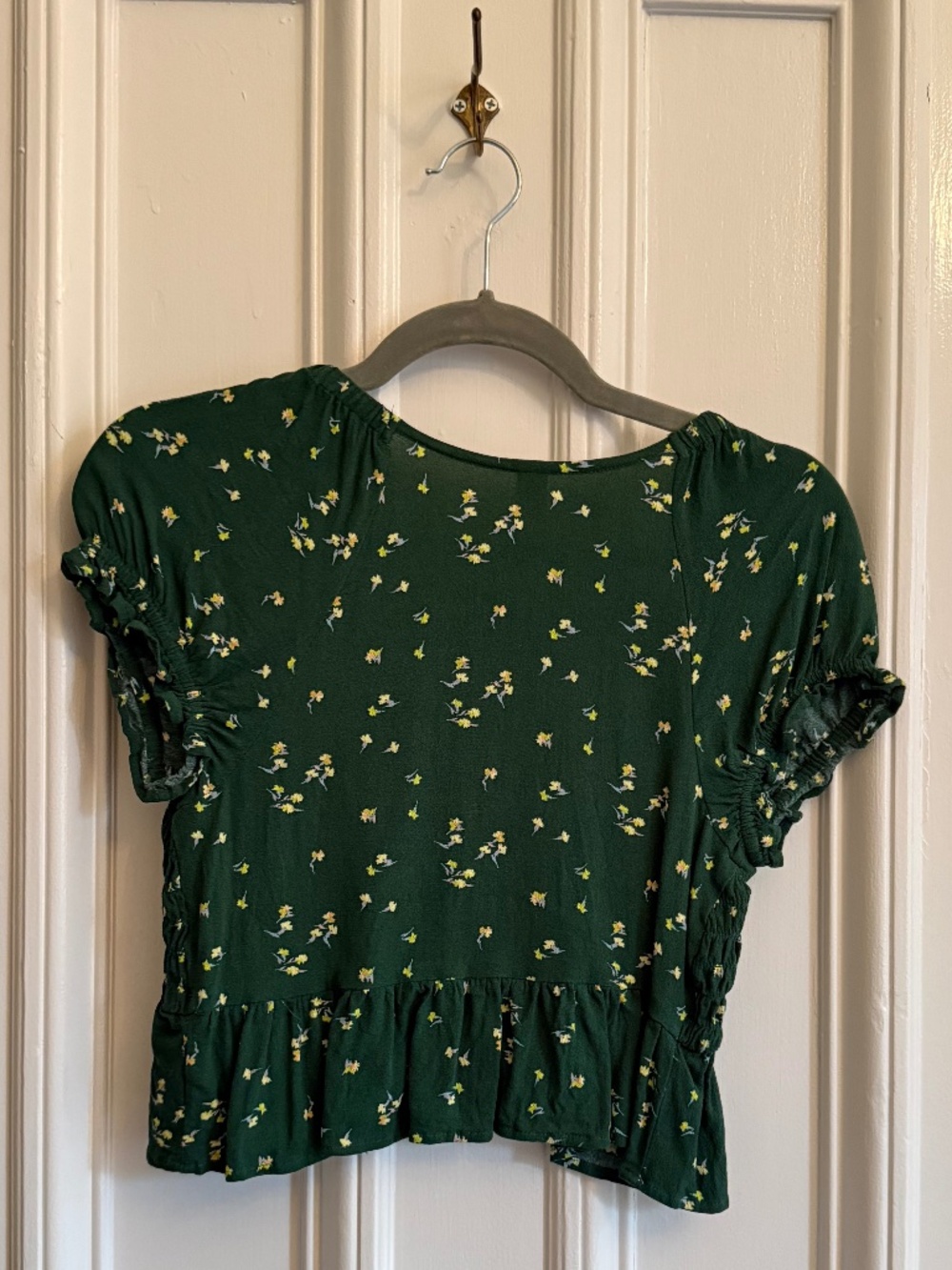 Nordstrom Women's BP. Babydoll Shirred Crop Top - Green - Size XS - Picture 3 of 4